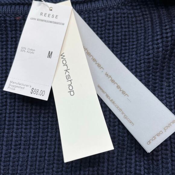 Workshop Andrea Jovine Reese Navy White Yellow Colorblock Sweater NWT Medium - Picture 9 of 10